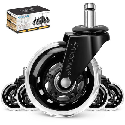 Office Chair Caster Wheels Set of 5 for Tile, Hardwood Floors and Carpets, Universal Fit for Most Chairs (Black)