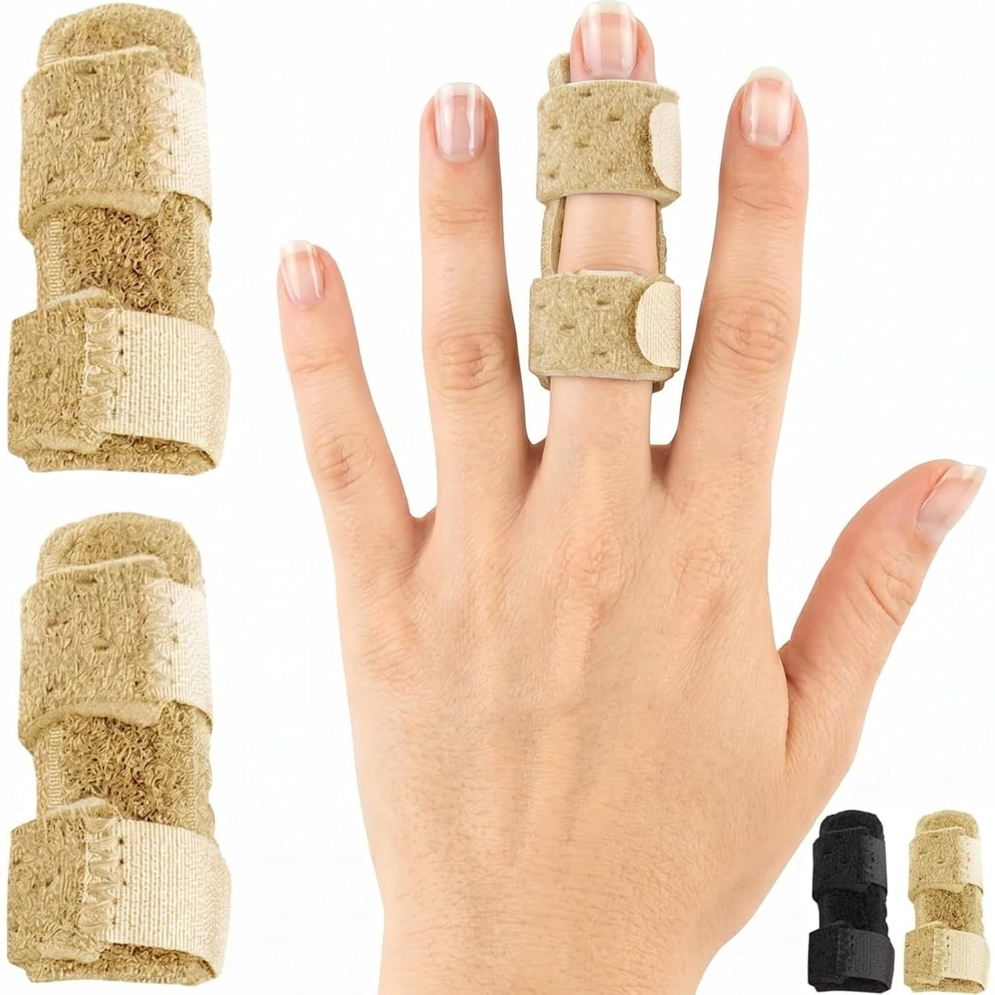 Finger Splint - Universal Finger Straightener - Broken and Trigger Finger Splints - Brace for Arthritis Pain and Support - Sprain Relief for Middle, Index, Ring, Pinky Fingers (Black)
