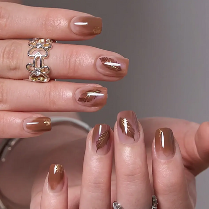 CurvLife 32-Piece Autumn Press-On Nails, Short Reusable Set