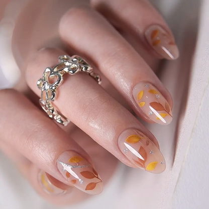 CurvLife 32-Piece Autumn Press-On Nails, Short Reusable Set