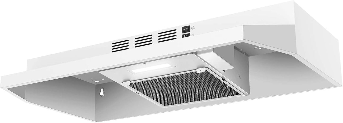 30 inch Range Hood Ducted/Ductless Convertible Stainless Steel Range Hood Under Cabinet with Rocker Button Control,Vent Hood with LED Light,2 Speed Exhaust Fan,Under Cabinet Hood,Silver