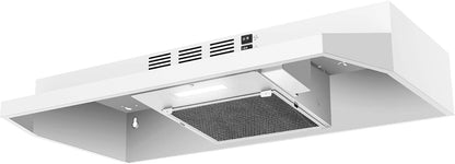 30 inch Range Hood Ducted/Ductless Convertible Stainless Steel Range Hood Under Cabinet with Rocker Button Control,Vent Hood with LED Light,2 Speed Exhaust Fan,Under Cabinet Hood,Silver