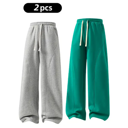 summervibes Men's Solid-Color Drawstring Pants with Curved Blade Design—Casual comfort, relaxed fit suitable for all seasons. Street-style men's trousers perfect for everyday wear and layering. Menswear Beige daily wear pant