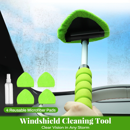 Car Windshield Cleaner – Extendable Handle, 180° Pivot Head & 4 Washable Microfiber Pads