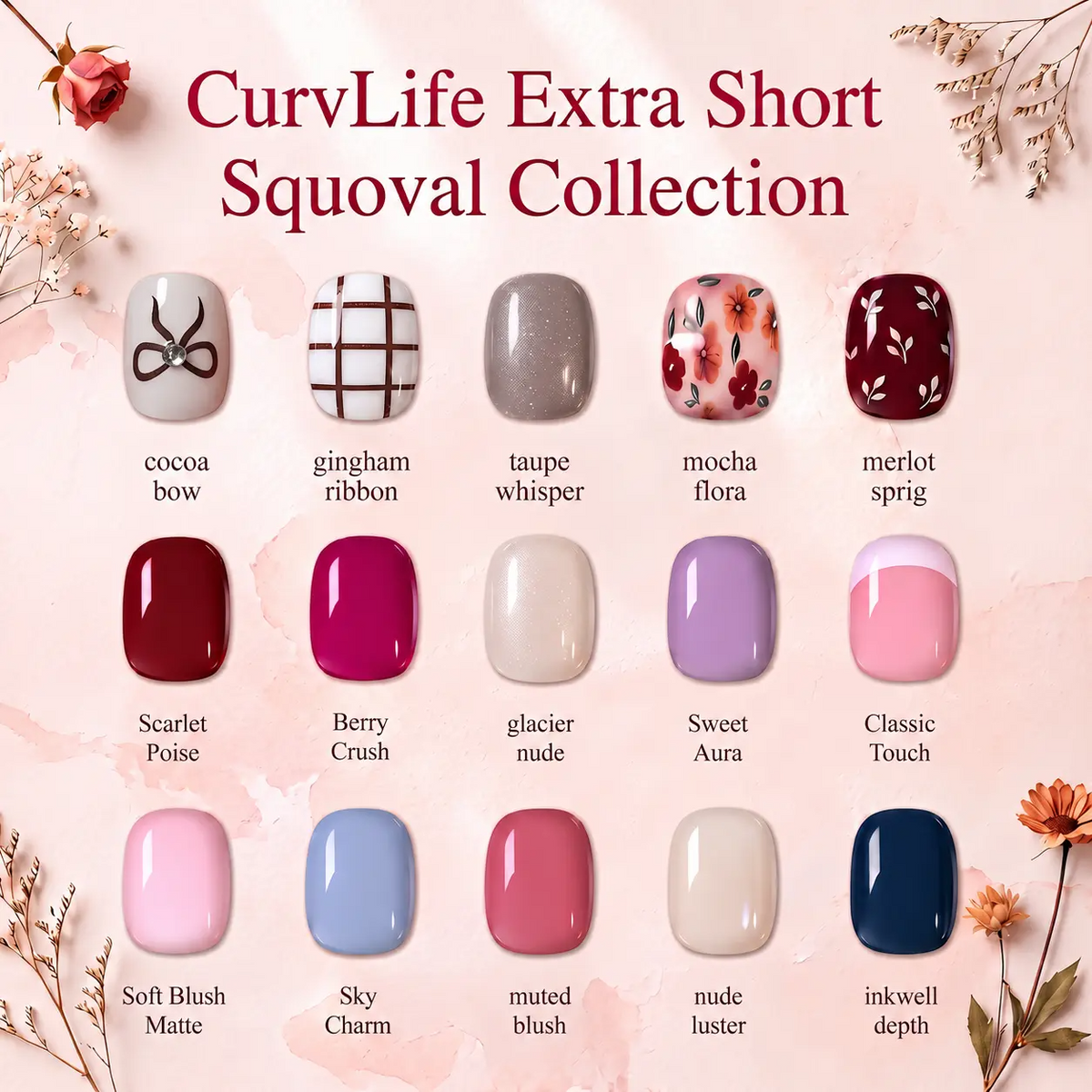 CurvLife 30-Piece Short Squoval Press-On Nails