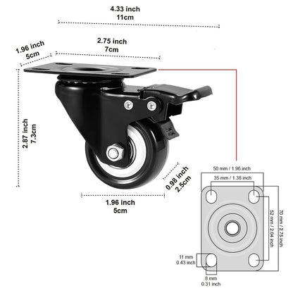 2" Caster Wheels Set of 4, Heavy Duty Casters with Brake
