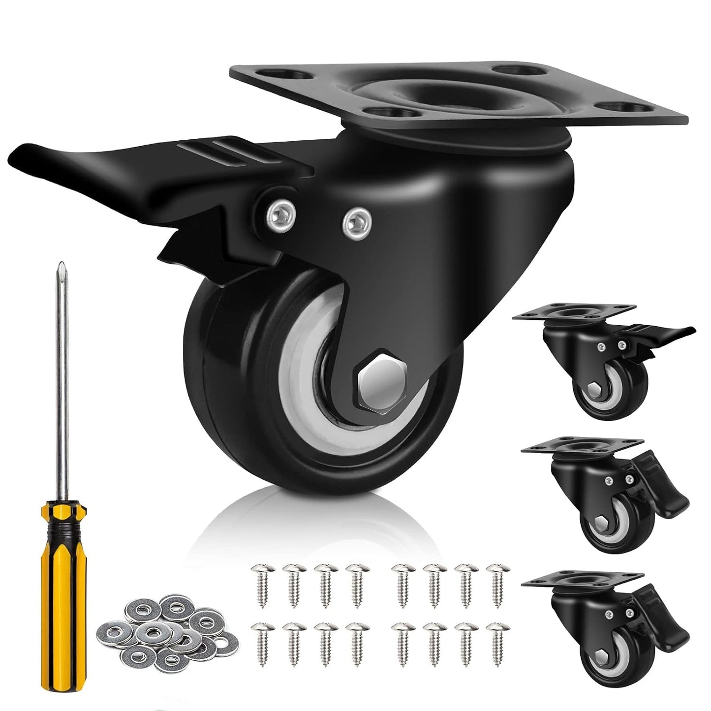 2" Caster Wheels, Casters Set of 4 Heavy Duty but Silent, Excellent Locking Casters with Polyurethane (PU) Wheels