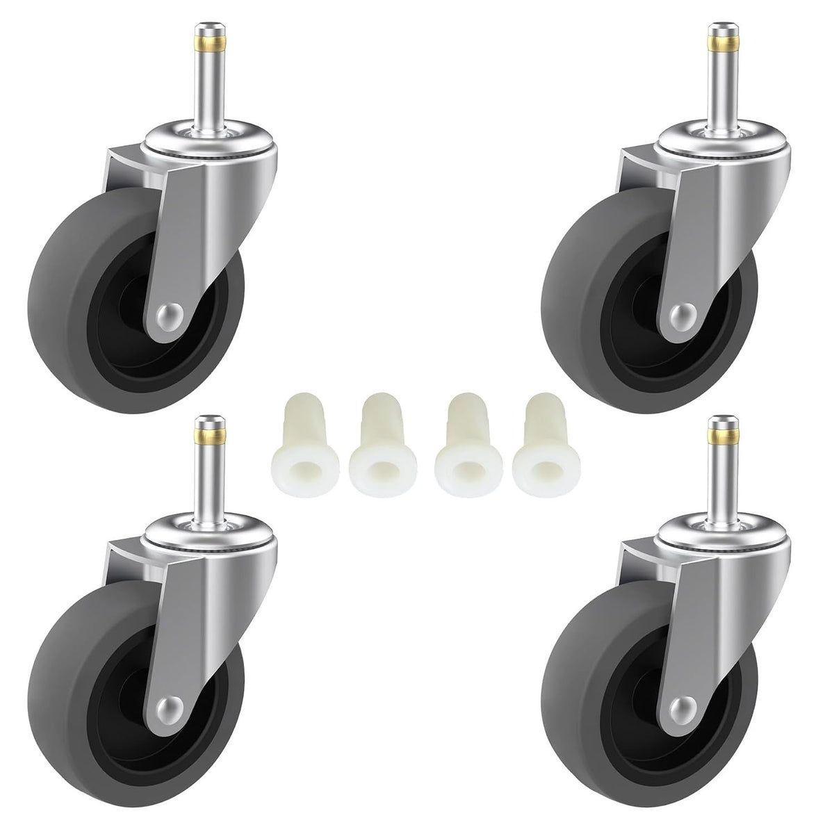 3-Inch Swivel Stem Caster for Rubbermaid Mop Bucket Utility Cart, 7/16-Inch Stem Diameter Rubber Wheel Set of 4