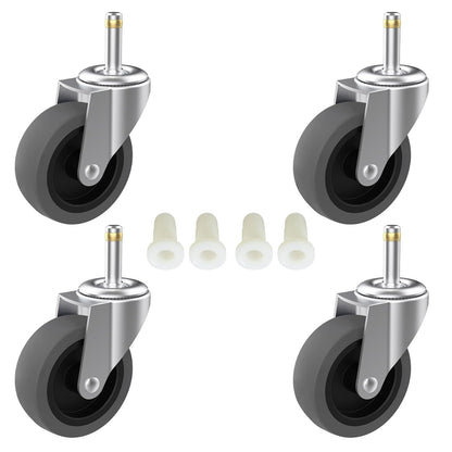 3-Inch Swivel Stem Caster for Rubbermaid Mop Bucket Utility Cart, 7/16-Inch Stem Diameter Rubber Wheel Set of 4