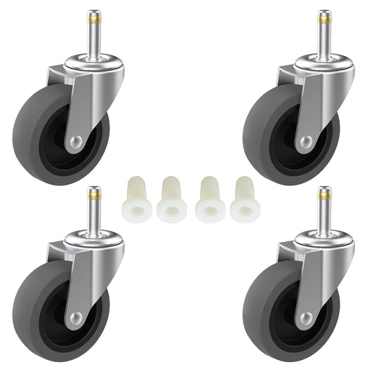 3-Inch Swivel Stem Caster for Rubbermaid Mop Bucket Utility Cart, 7/16-Inch Stem Diameter Rubber Wheel Set of 4