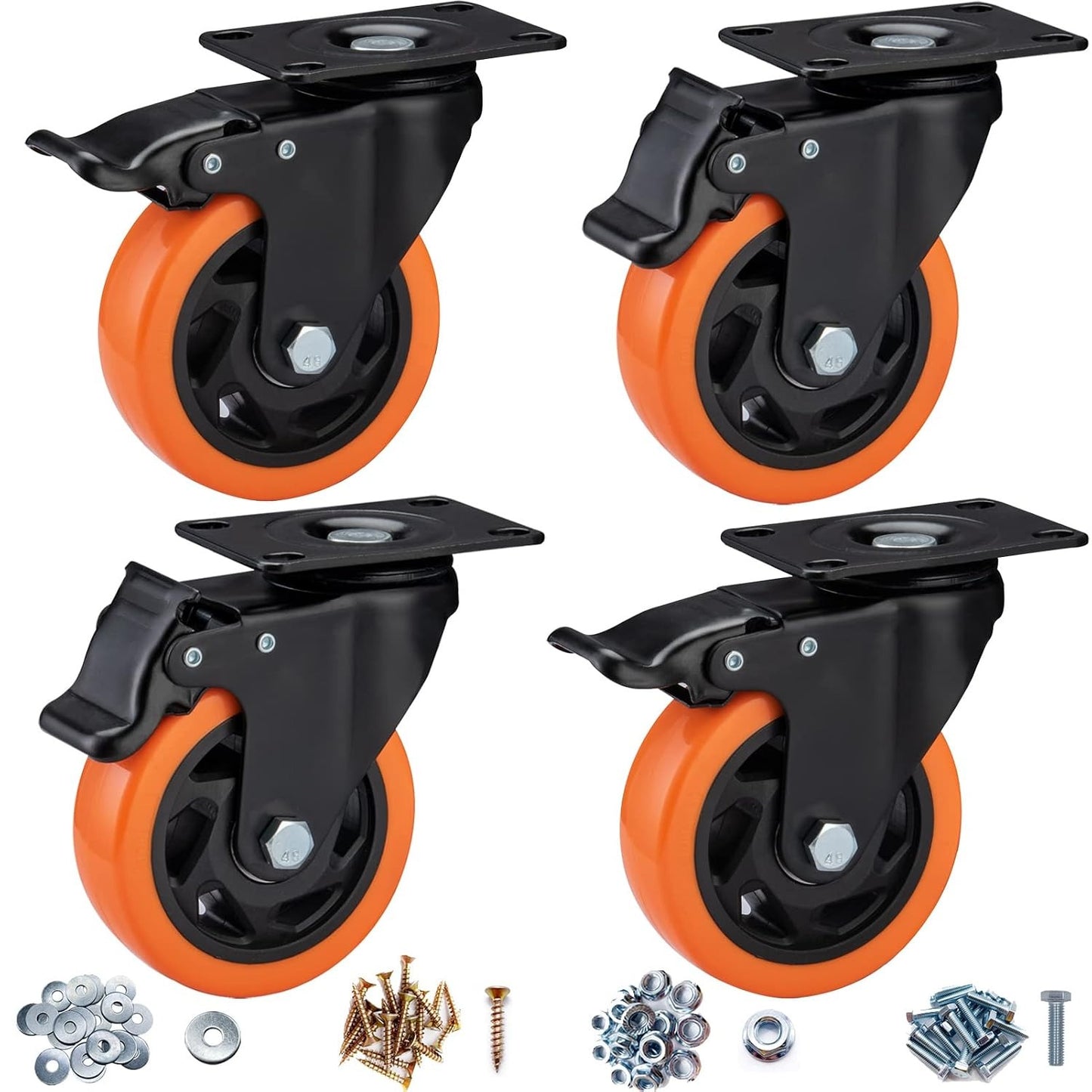 4" Caster Wheels, Casters Set of 4 Heavy Duty