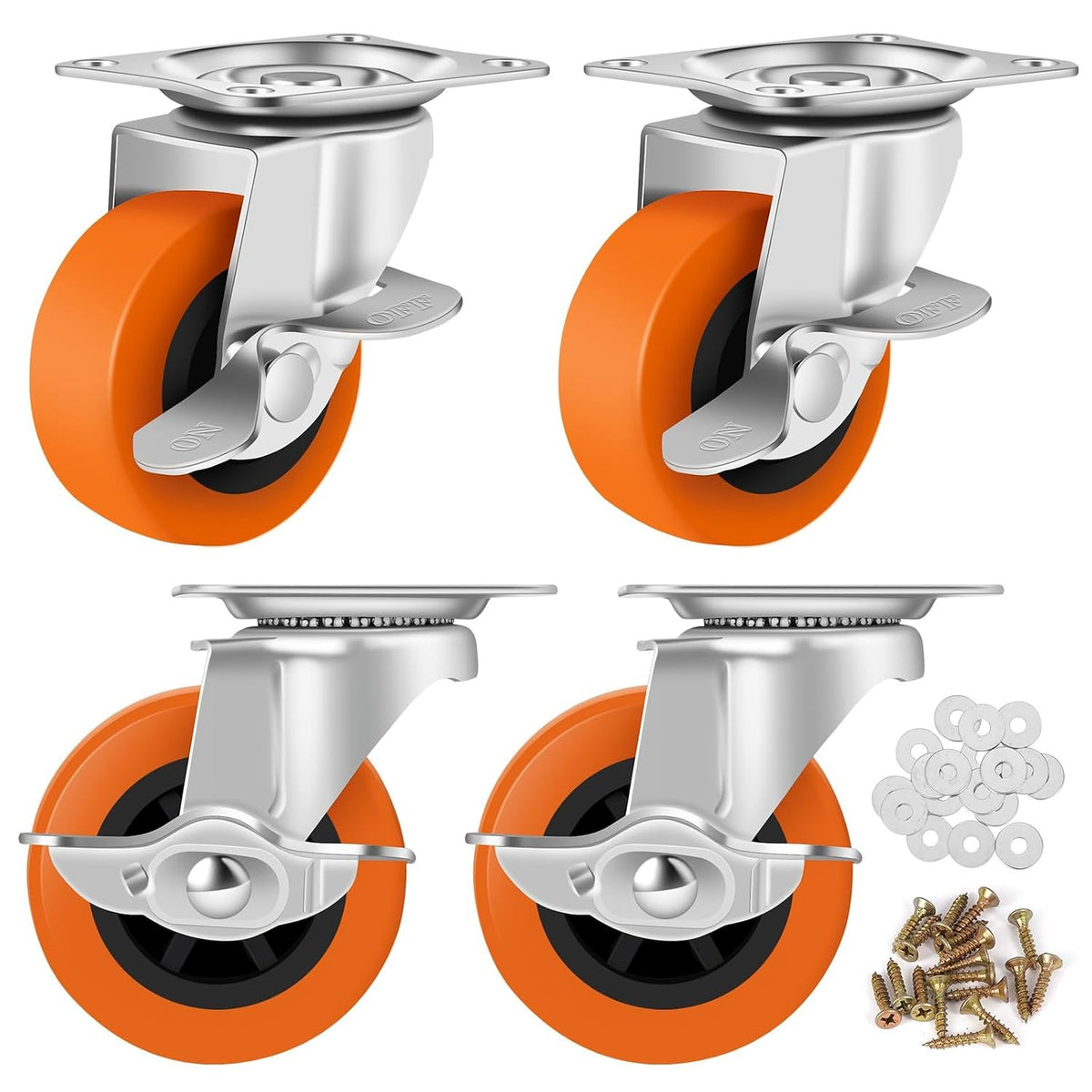 Caster Wheels, 3 Inch Casters Set of 4, Heavy Duty Caster with Brake, Locking Castors with Polyurethane Wheel