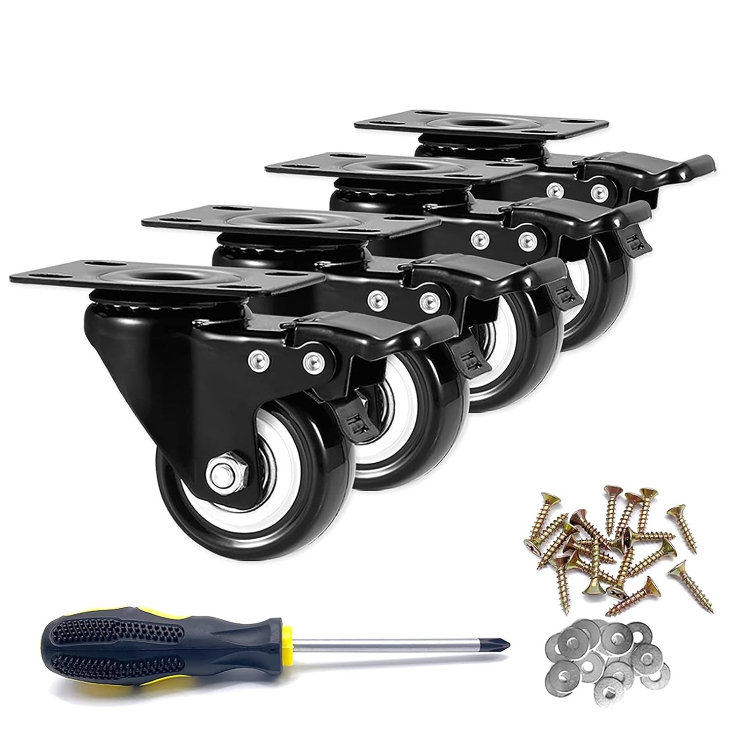 2" Swivel Casters Set of 4, Heavy Duty Locking Casters with Brakes
