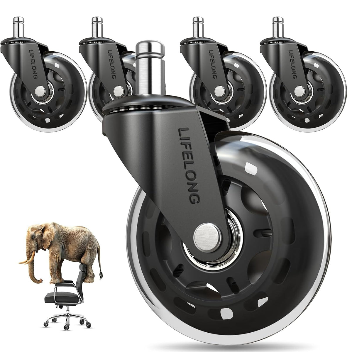 Original Office Chair Wheels  Replacement Rubber Chair Casters for Hardwood Floors and Carpet