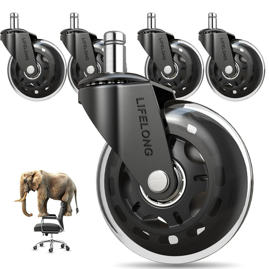 Original Office Chair Wheels  Replacement Rubber Chair Casters for Hardwood Floors and Carpet