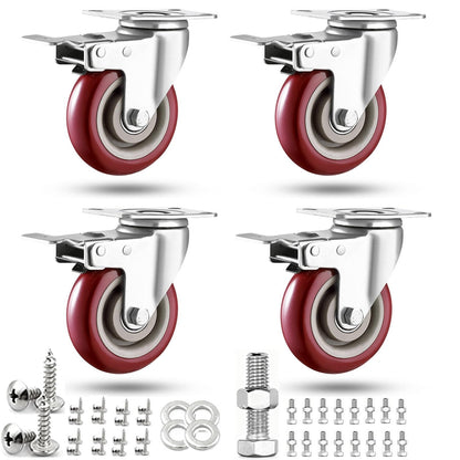 4 inch Casters Load 2400lbs -Includes 2 Sets of Adaptive Screws -Lockable Bearing Plate Heavy Duty Caster with Brakes