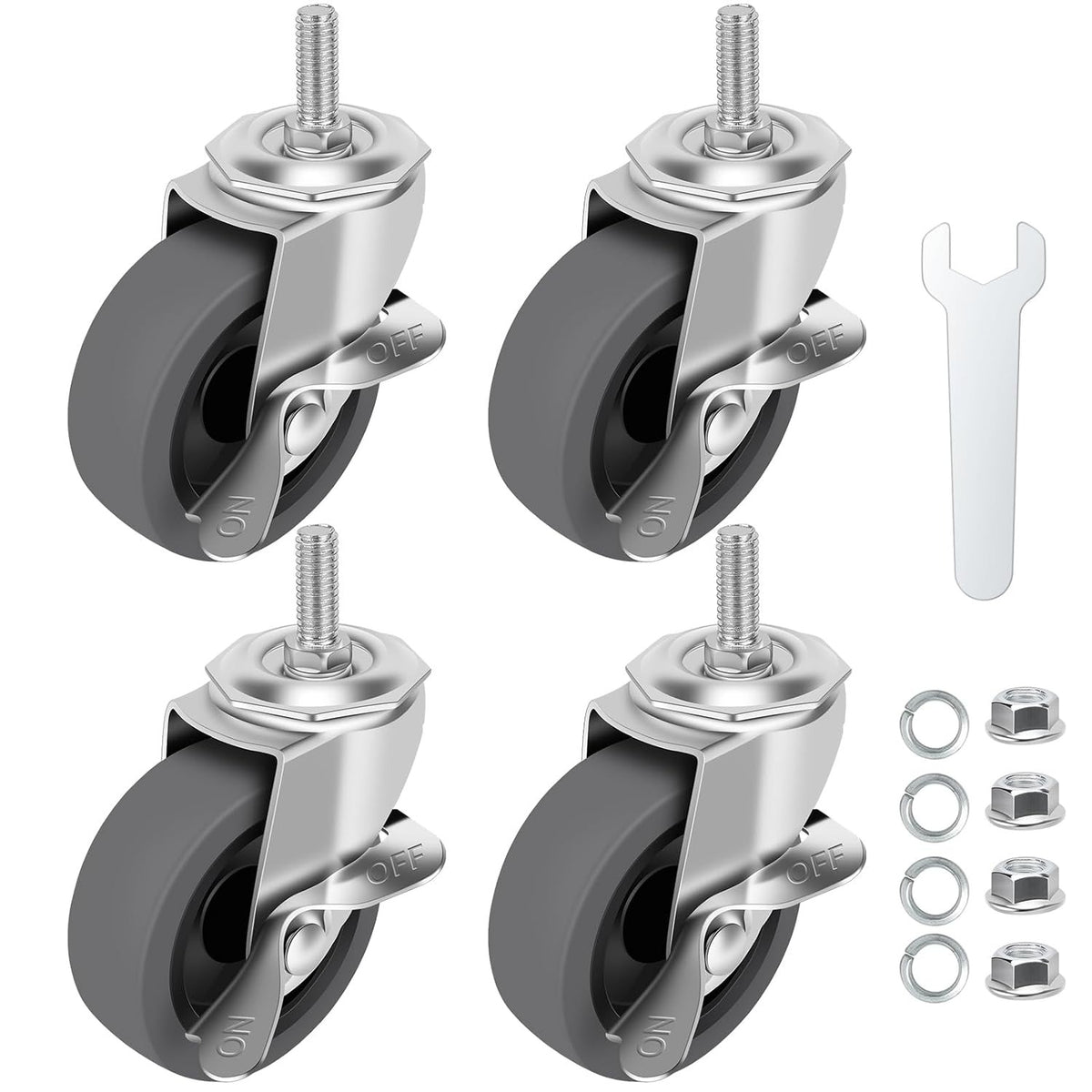 Caster Wheels, 3" Locking Swivel Stem Casters Set of 4