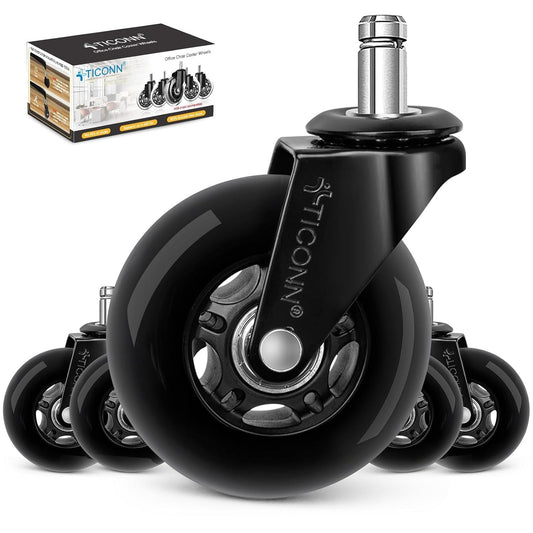 Office Chair Caster Wheels Set of 5 for Tile, Hardwood Floors and Carpets, Universal Fit for Most Chairs (Black)
