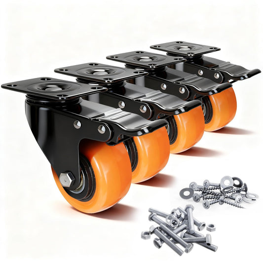 Caster Wheels, 4 Inch Caster Set of 4, Dual Locking PU Casters 2400LB, Swivel Casters for Furniture, Workbench & Tool Cart