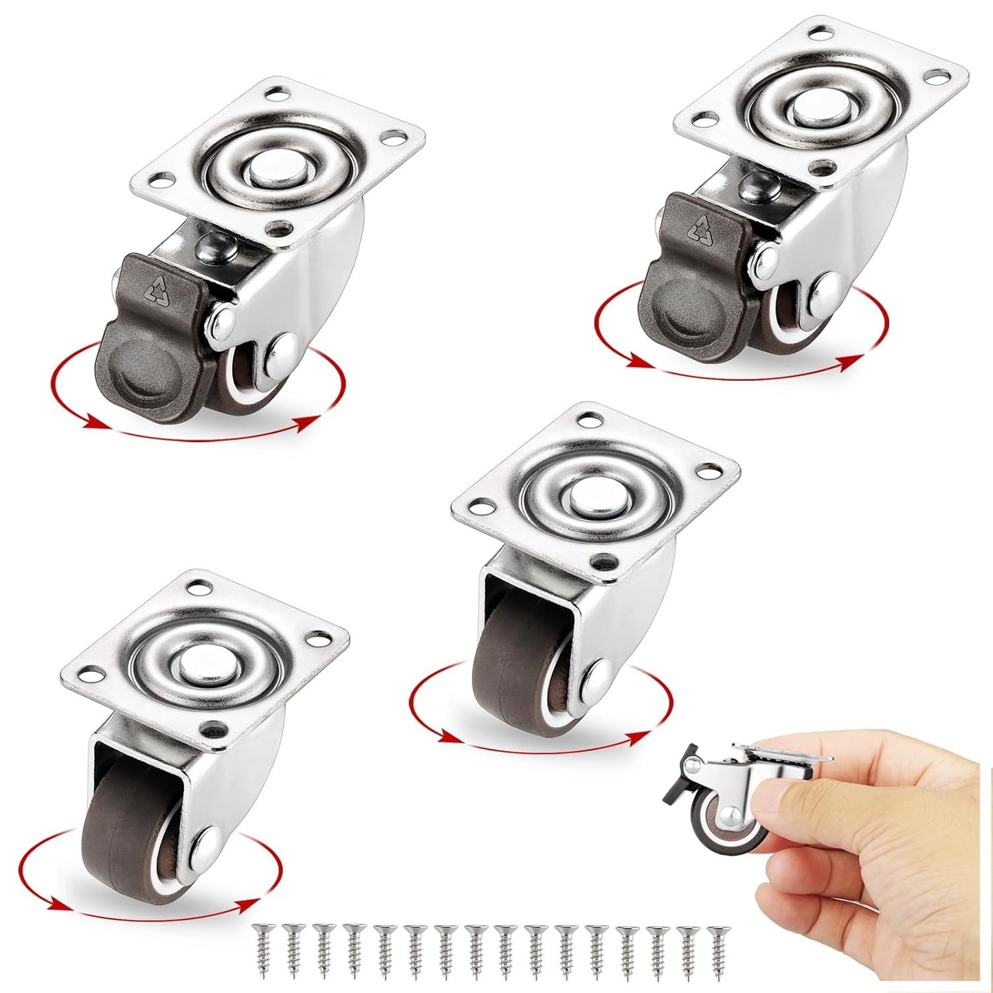 Small Caster Wheels 1 Inch, Low Profile 360 Degree Swivel Casters Set of 4