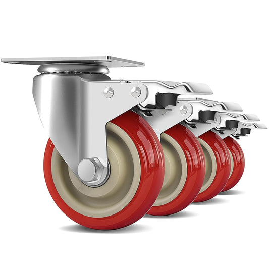 4 Inch Heavy Duty Swivel Caster Wheels with Brake, Set of 4