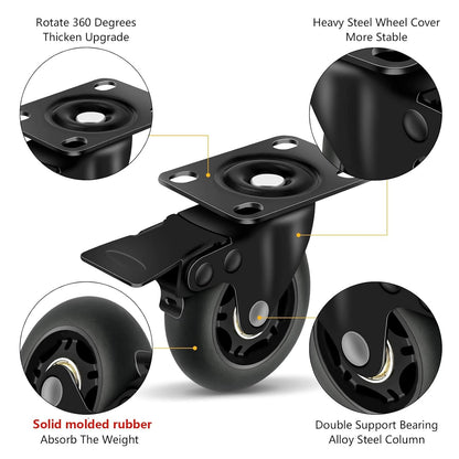 3" Casters Set of 4 ，4 Heavy Duty Quiet Casters, Max Load 2000LBS. Suitable to do Soft Wheels for cart