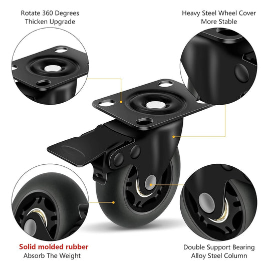 3" Casters Set of 4 ，4 Heavy Duty Quiet Casters, Max Load 2000LBS. Suitable to do Soft Wheels for cart