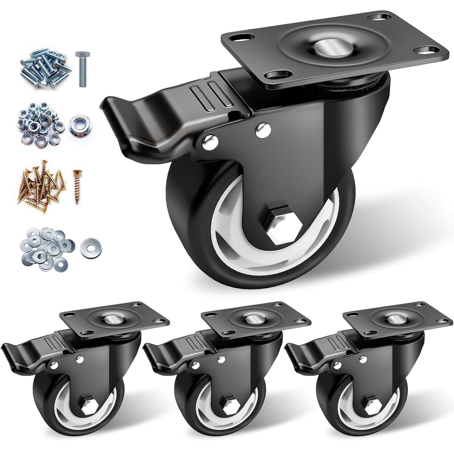 Caster Wheels - 3 Inch Casters Set of 4 Heavy Duty