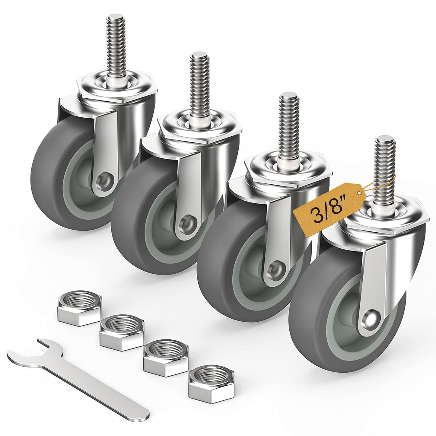 Caster Wheels 3 inch with No Brake Stem CastersThreaded Swivel Casters Set of 4 Heavy Duty Castors Grey