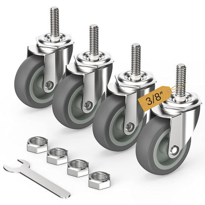 Caster Wheels 3 inch with No Brake Stem CastersThreaded Swivel Casters Set of 4 Heavy Duty Castors Grey