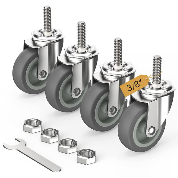 Caster Wheels 3 inch with No Brake Stem CastersThreaded Swivel Casters Set of 4 Heavy Duty Castors Grey