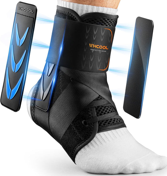 Slim-Fit Ankle Brace for Sprained Ankle, Quick Lace Up Ankle Support for Women Men with 2 Auto-Shaped Pads, Air Fabric Cool Ankle Stabilizer for Injury Recover, Running,Sports