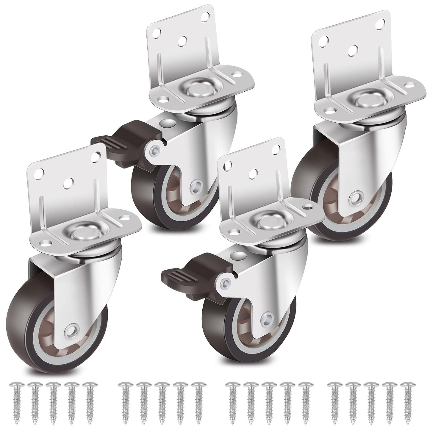 Side Mount Casters 2 Inch L-Shaped Small Rubber Caster Set of 4, Ball Bearing 360 Degree Plate Swivel Castors Wheel 600 LBS