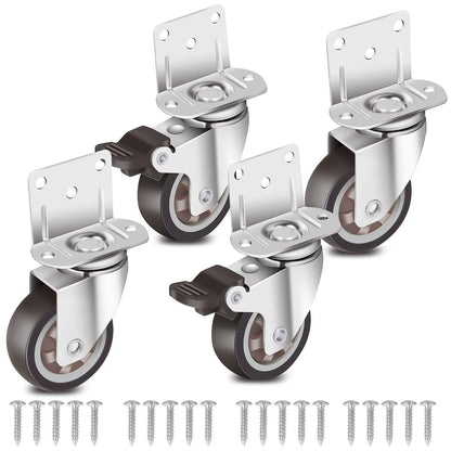 Side Mount Casters 2 Inch L-Shaped Small Rubber Caster Set of 4, Ball Bearing 360 Degree Plate Swivel Castors Wheel 600 LBS