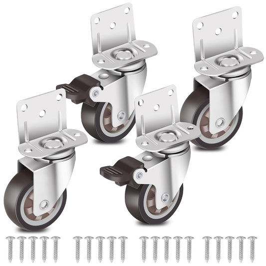 Side Mount Casters 2 Inch L-Shaped Small Rubber Caster Set of 4, Ball Bearing 360 Degree Plate Swivel Castors Wheel 600 LBS