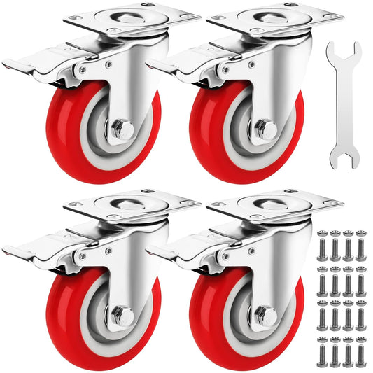 4 Inch Caster Wheels Heavy Duty Casters Set of 4 (2200lbs Load Capacity) Lockable Cart Wheels with Brakes, 360 Degree Rotatable