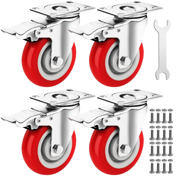 4 Inch Caster Wheels Heavy Duty Casters Set of 4 (2200lbs Load Capacity) Lockable Cart Wheels with Brakes, 360 Degree Rotatable