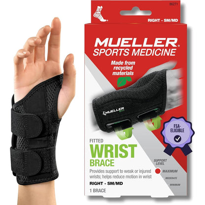 Green Fitted Wrist Brace for Men and Women, Wrist Pain Relief Support, Ideal for Carpal Tunnel, Tendonitis, Arthritis, Right Hand, Black