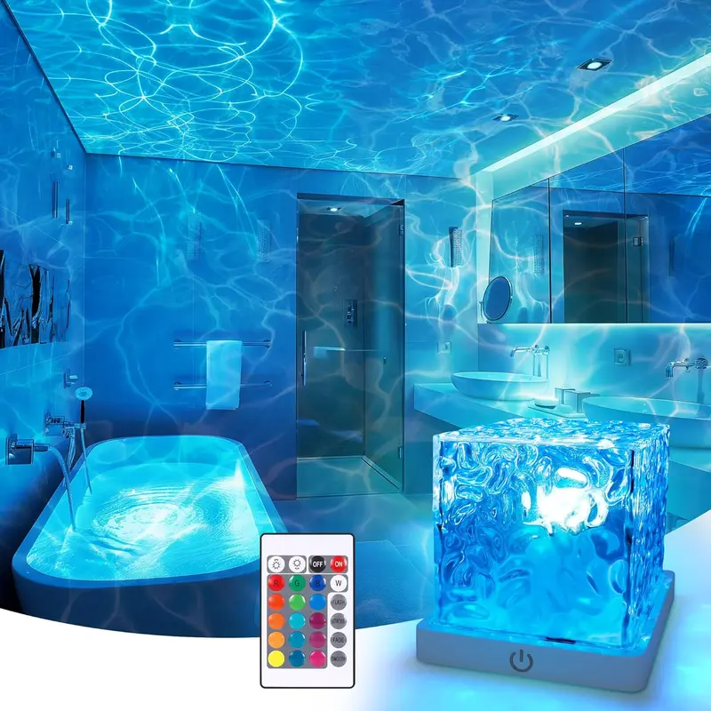 Ocean Wave Shower Light – 16-Color Rechargeable Projector Lamp with Remote