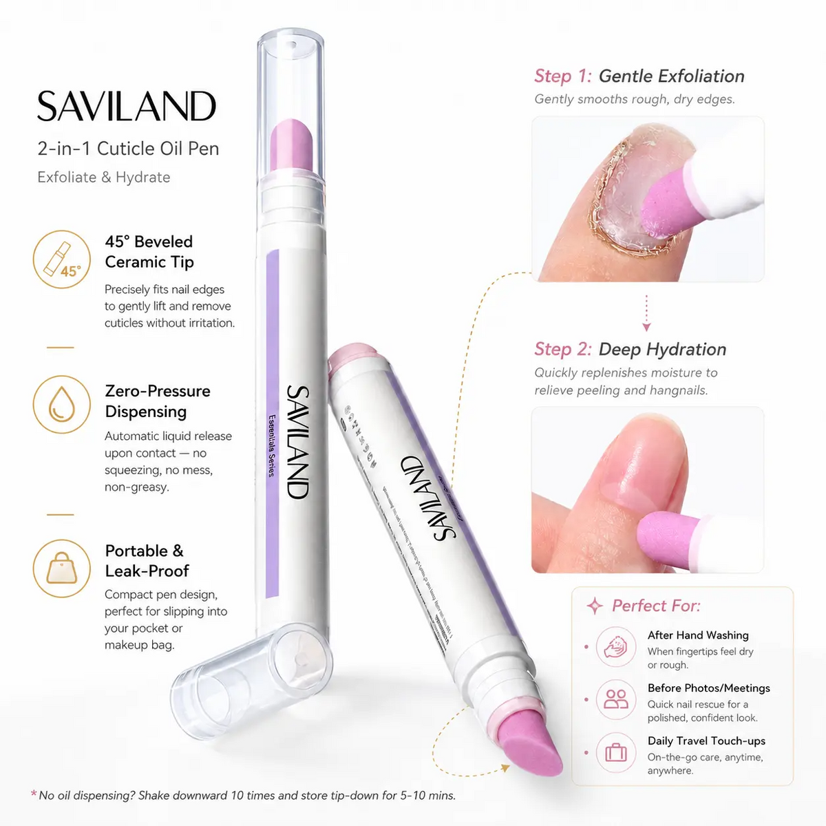SAVILAND Cuticle Remover Pen 2-Pack | Ceramic Tip