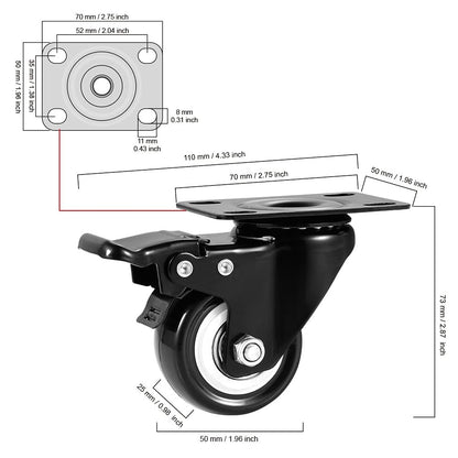 2" Swivel Casters Set of 4, Heavy Duty Locking Casters with Brakes
