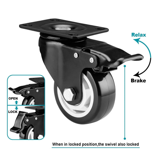 Caster Wheels - 3 Inch Casters Set of 4 Heavy Duty