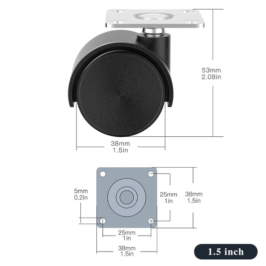 1.5 Inch Furniture Caster Wheels, Plastic Casters Set of 4