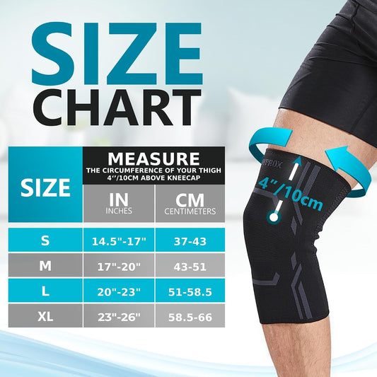 Knee Compression Sleeve for Men and Women (2 Pack), Knee Support Brace for Running and Work out