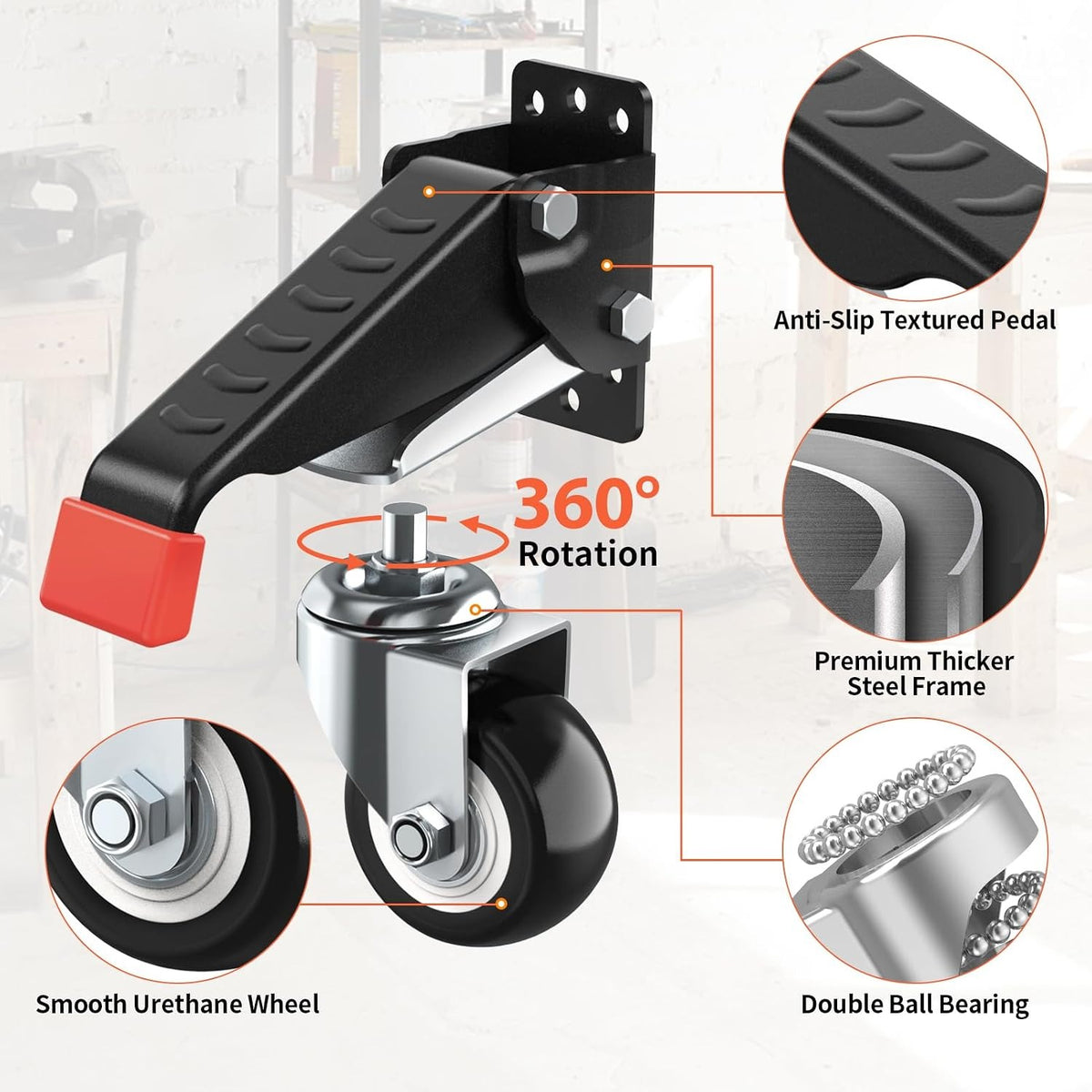 Workbench Casters kit 660 Lbs - Retractable Casters Heavy Duty Bench Caster Wheels Designed