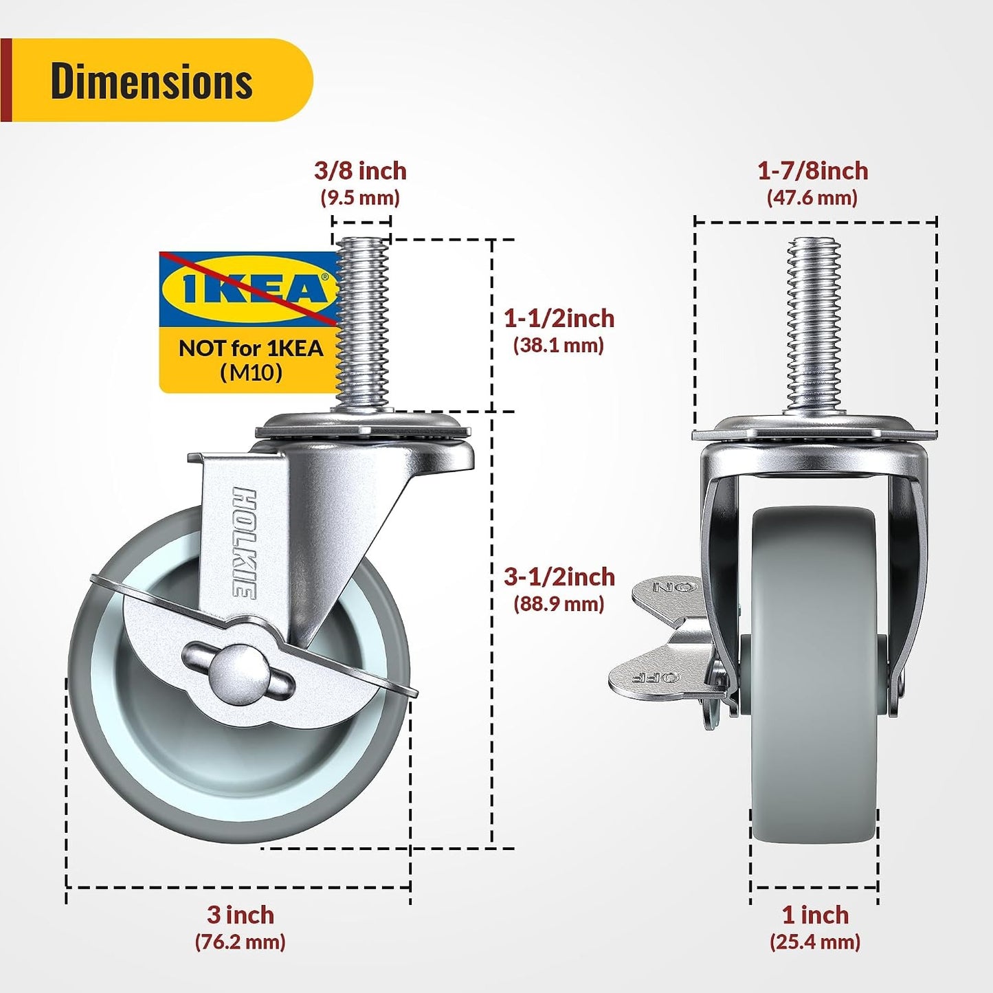 Caster Wheels 3 inch Locking Casters Set of 4
