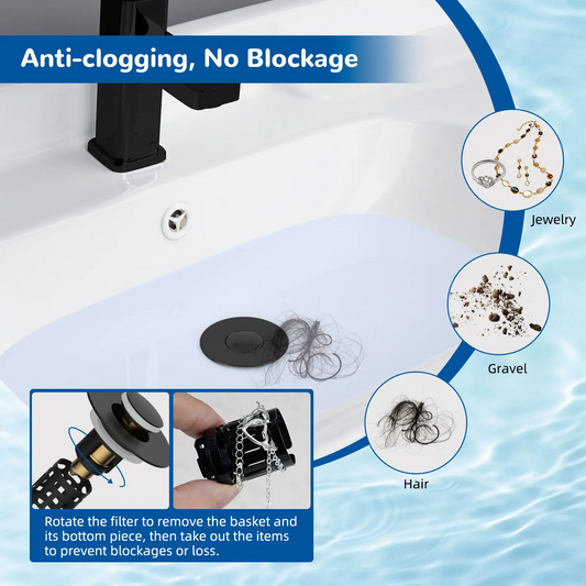 3-in-1 Bathroom Sink Drain Strainer – Pop-Up Stopper with Removable Stainless Steel Basket