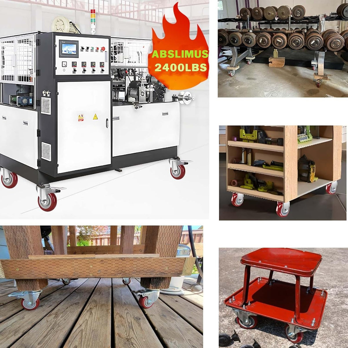4 inch Casters Load 2400lbs -Includes 2 Sets of Adaptive Screws -Lockable Bearing Plate Heavy Duty Caster with Brakes