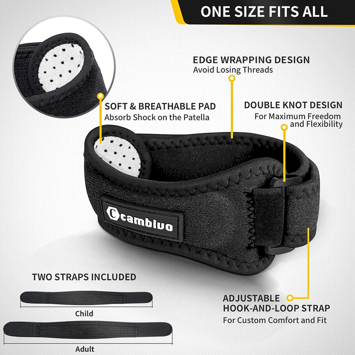 2 Pack Patella Tendon Knee Straps, Knee Brace for Women & Men with Extra Straps, Patella Bands for Pain Relief, Osgood Schlatter, Jumper’s Knee, Tendonitis, Running, Basketball, Volleyball
