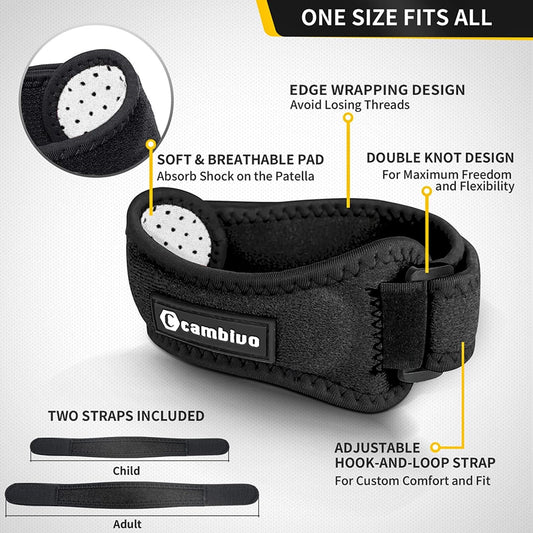 2 Pack Patella Tendon Knee Straps, Knee Brace for Women & Men with Extra Straps, Patella Bands for Pain Relief, Osgood Schlatter, Jumper’s Knee, Tendonitis, Running, Basketball, Volleyball